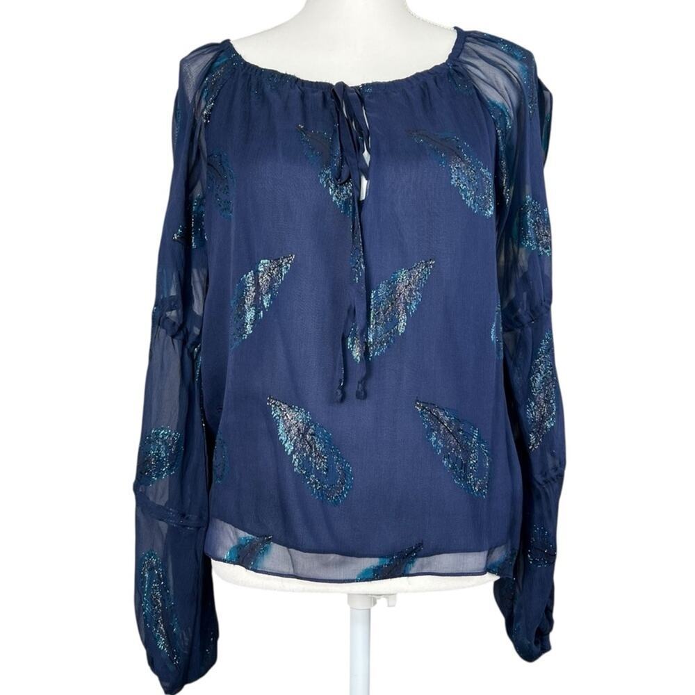 Ramy Brook Paulette Metallic Georgette Tie Sleeve Women’s Top Size XS